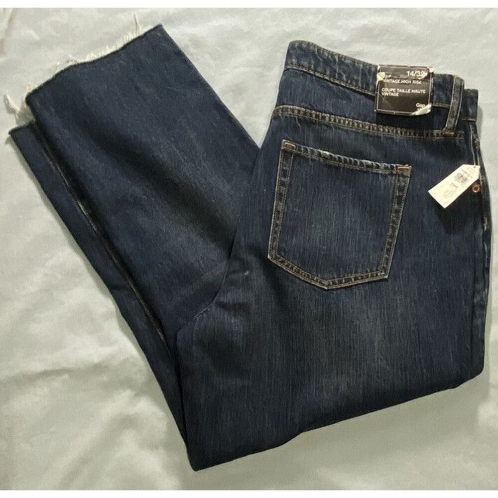 Gap Womens Dark Wash Vintage High Rise 5 Pocket Cut Off  Denim Blue Jeans 14/32R